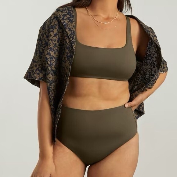 Everlane Womens size L Beech Green The High Rise Hipster Swim Bottom Cheeky - Picture 6 of 9